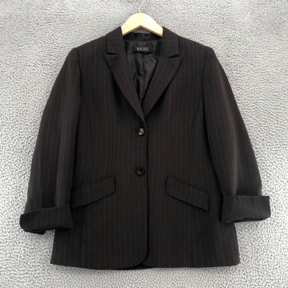 Kasper Blazer Womens 12 Brown Pinstripe Button Peak Lapel Pockets Office Career - Picture 1 of 9